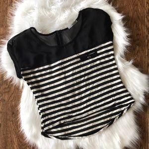 Women’s black & ivory striped crop top